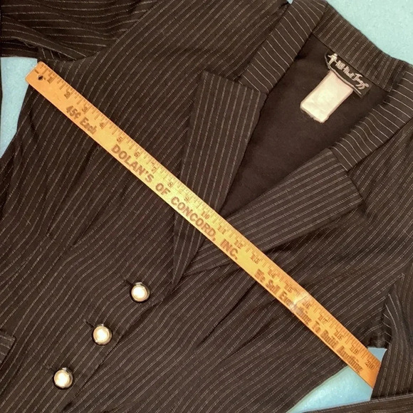 ALL THAT JAZZ pinstripe blazer jacket pearl buttons black with white size 9/10 - Picture 10 of 11